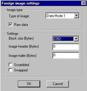 Picture of Foreign Image settings with 2352 block size.